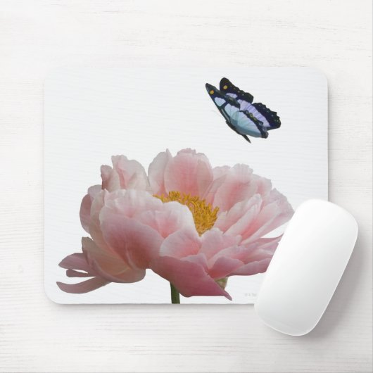大きなピンク色の牡丹がエーテルの群れに訪れる マウスパッド (マウス)