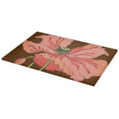 大きなピンク色の花と深い赤 カッティングボード (角)