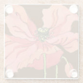 大きなピンク色の花と深い赤 ガラスコースター (裏面)