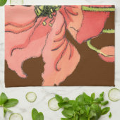 大きなピンク色の花と深い赤 キッチンタオル (折り畳み)