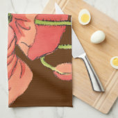 大きなピンク色の花と深い赤 キッチンタオル (四つ折り)