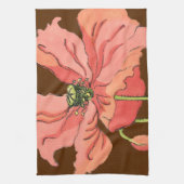 大きなピンク色の花と深い赤 キッチンタオル (縦)