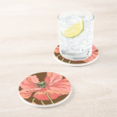 大きなピンク色の花と深い赤 コースター (側面)