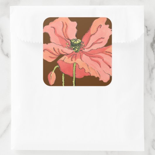 大きなピンク色の花と深い赤 スクエアシール (バッグ)