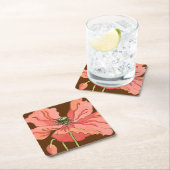 大きなピンク色の花と深い赤 スクエアペーパーコースター (インサイチュ)