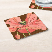 大きなピンク色の花と深い赤 スクエアペーパーコースター (アングル)