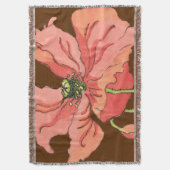 大きなピンク色の花と深い赤 スローブランケット (正面縦)