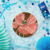 大きなピンク色の花と深い赤 ペーパープレート (パーティー)