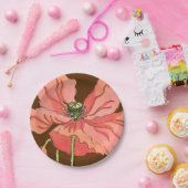 大きなピンク色の花と深い赤 ペーパープレート (パーティー)