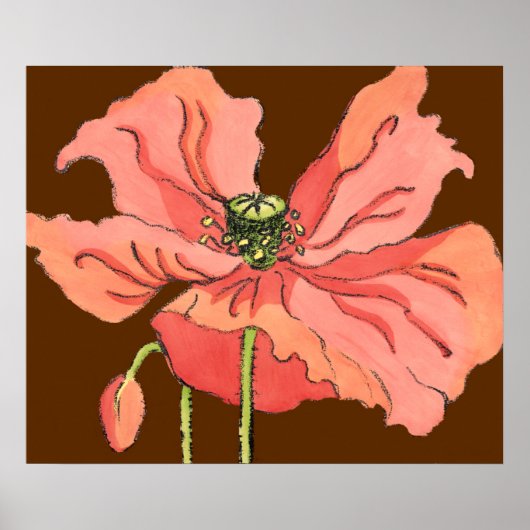 大きなピンク色の花と深い赤 ポスター (正面)