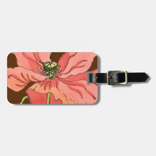 大きなピンク色の花と深い赤 ラゲッジタグ (正面横)