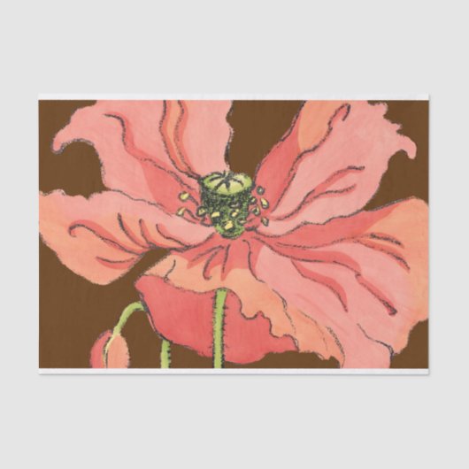 大きなピンク色の花と深い赤 薄葉紙 (正面)