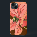 大きなピンク色の花と深い赤 iPhone 13ケース<br><div class="desc">大きなピンク色の花は、ナンシー・スロッカムのこの深いの赤い背景に絵画置かれている。花は鮮やか満開開花。人生素晴らしの特別な人への贈り物！</div>