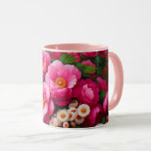 大きなピンク色の花はっきりしたを持つマグカップ マグカップ (正面右)