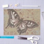 大きなピンク色の茶色の蝶が巻物に付ビクトリアンいている 薄葉紙 (クラフト)