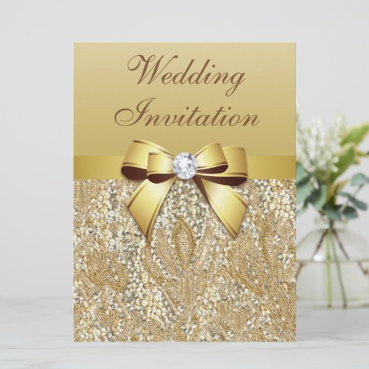 大きなフェイク金ゴールドシークインとボー結婚ズ 招待状 (スタンド正面)