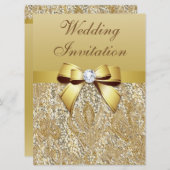 大きなフェイク金ゴールドシークインとボー結婚ズ 招待状 (正面/裏面)