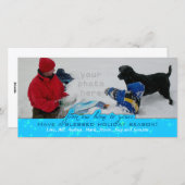 大きなフォトホルダー水平ブルークリスマス シーズンカード (正面/裏面)