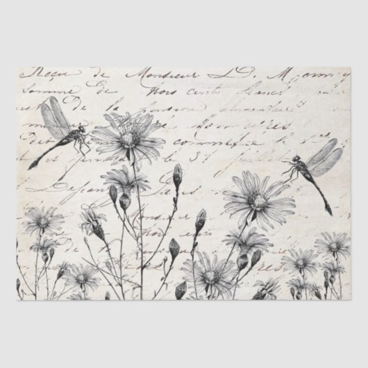 大きなフランスのスクリプトワイルドフラワードラゴンフライ 薄葉紙 (正面)