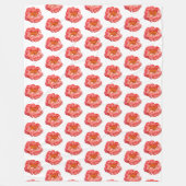 大きなフリースケットル コーラル色の芍薬 フリースブランケット (正面)