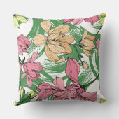 大きなブラシ絵画の緑の背景マグノリア クッション (裏面)