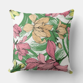 大きなブラシ絵画の緑の背景マグノリア クッション