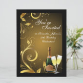 大きなブラックとゴールドの渦、カスタム誕生日パーティー 招待状 (スタンド正面)