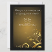 大きなブラックとゴールドの渦、カスタム誕生日パーティー 招待状 (裏面)