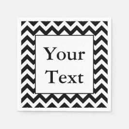 大きなブラックシェブロンデザインとカスタム文字 スタンダードカクテルナプキン