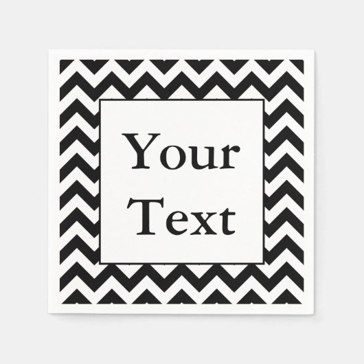 大きなブラックシェブロンデザインとカスタム文字 スタンダードカクテルナプキン (正面)