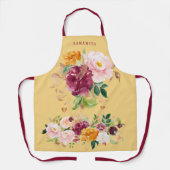 大きなブルゴーニュのオレンジ色の花の水色の花束 エプロン (正面)