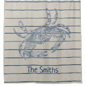 大きなブルーカニ甲殻類イラストレーション シャワーカーテン (正面)