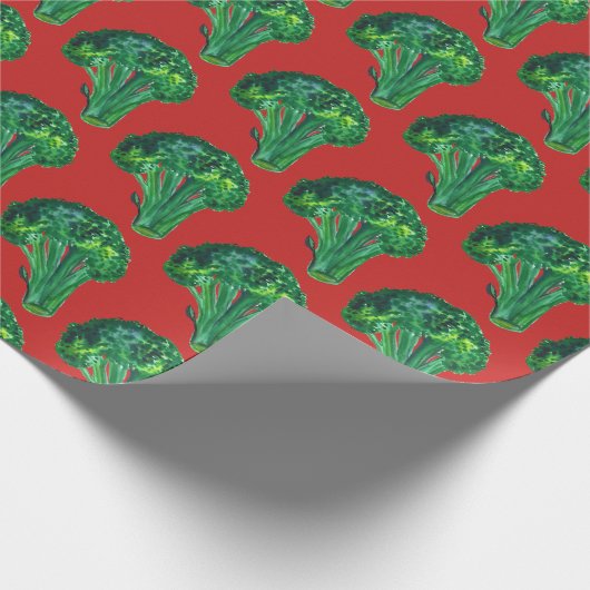 大きなブロッコリー赤い緑のクリスマスギフトラップウォーターカラー ラッピングペーパー (角)