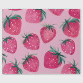 大きなプリントイチゴのイチゴをピンクに包む ラッピングペーパー (フラット)
