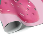 大きなプリントイチゴのイチゴをピンクに包む ラッピングペーパー (ロールコーナー)