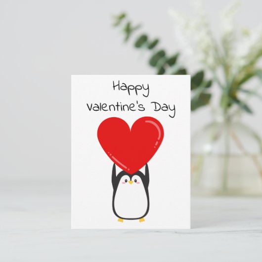 大きなペンギンを持つ可愛い赤いハート – カード (スタンド正面)