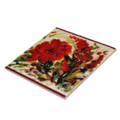 大きなホワイトセラミックタイル、赤の美しいフローラ! タイル (側面)