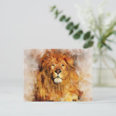 大きなマネ水色のオスのライオンポートレート ポストカード (スタンド正面)