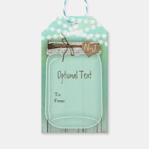 大きなメイソンジャーとライト ミント ルージュカントリーウェディング ギフトタグ