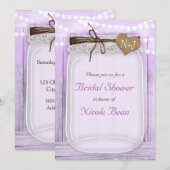 大きなメイソンジャーとライト ラベンダー パープル ラスティック 招待状 (正面/裏面)