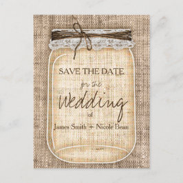 大きなメイソンジャー & バルコニー ラック ラスティック セーブ・ザ・デート 案内ポストカード