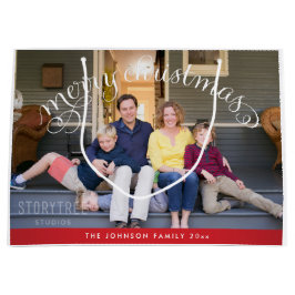 大きなメリークリスマス家族の写真 ラージペーパーバッグ