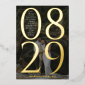 大きなモダン日付の写真その日付を保存 箔招待状 (正面)