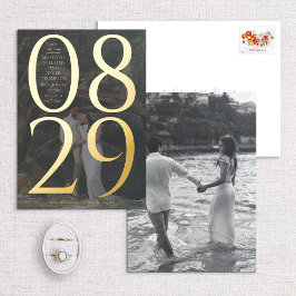 大きなモダン日付の写真その日付を保存 箔招待状