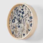 大きなモダン青い野草 壁時計 (傾斜)