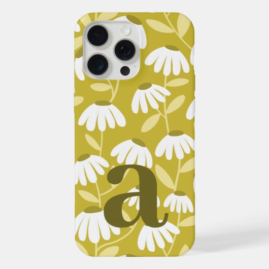 大きなモノグラムの文字 ダークゴールドの花柄 iPhoneケース (裏面)