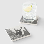 大きなラックが森から出る鹿 ストーンコースター (横)