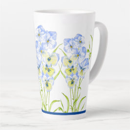 大きなラテマグカップに氷のような青いパンジー カフェラテマグ