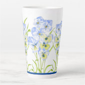 大きなラテマグカップに氷のような青いパンジー カフェラテマグ (正面)