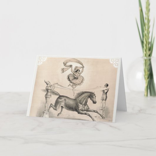 大きなリボンを飛び越えるサーカスのパフォーマー カード (正面)